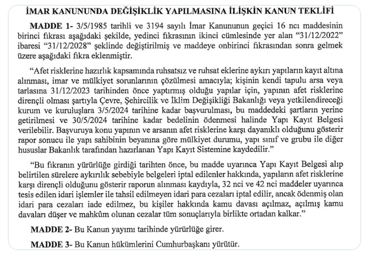 İmar affı kanun teklifi meclise sunuldu! Oylamada kabul edilirse Meclis gündemine alacak 8