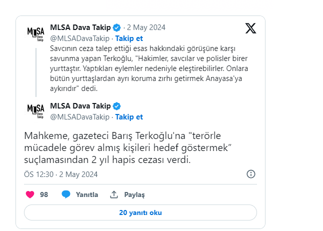 3 Mayıs Dünya Basın Özgürlüğü Günü'nde Gazeteci Barış Terkoğlu’na hapis cezası 2