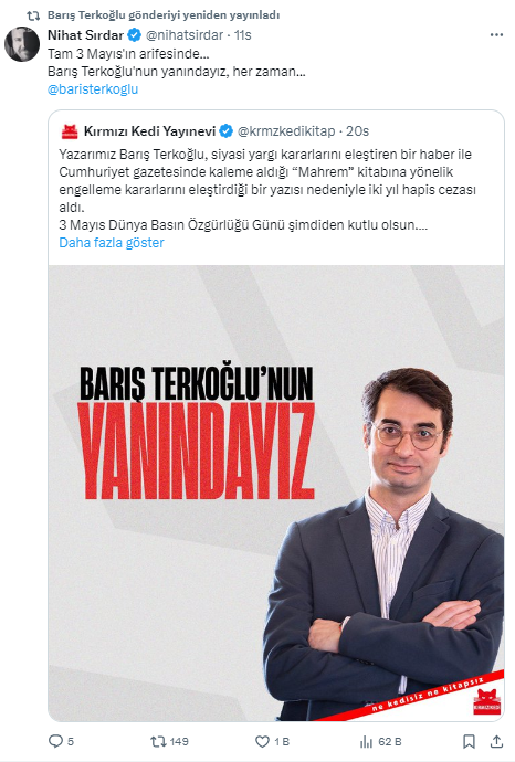 3 Mayıs Dünya Basın Özgürlüğü Günü'nde Gazeteci Barış Terkoğlu’na hapis cezası 3