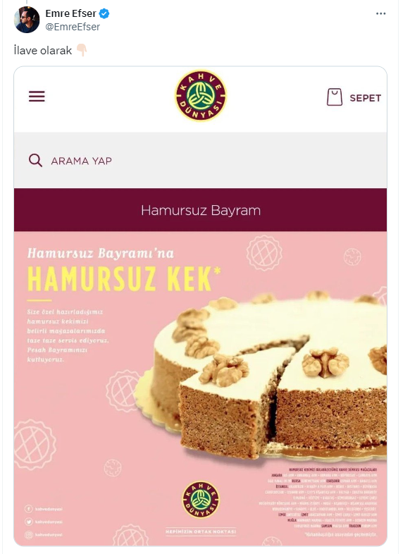 Kahve Dünyası'nın Yahudilerin Hamursuz Bayramına özel ürettiği ürününe boykot! Hamursuz kek, Hamursuz Bayramı'nda satışa sunuldu 2