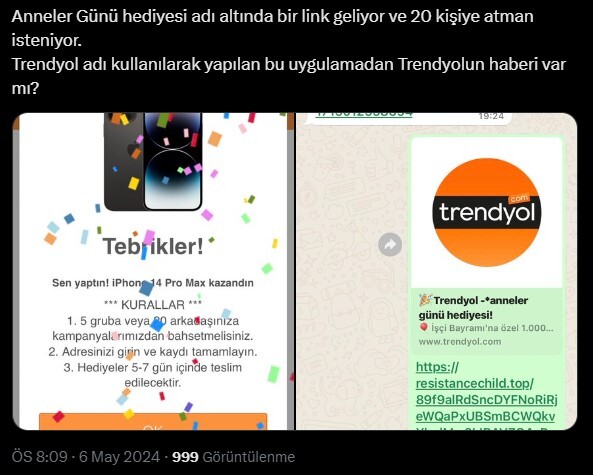 Trendyol Anneler Günü hediyesi iPhone mesajı doğru değil, WhatsApp'ta dolandırıcıların yeni bir oyunu 3