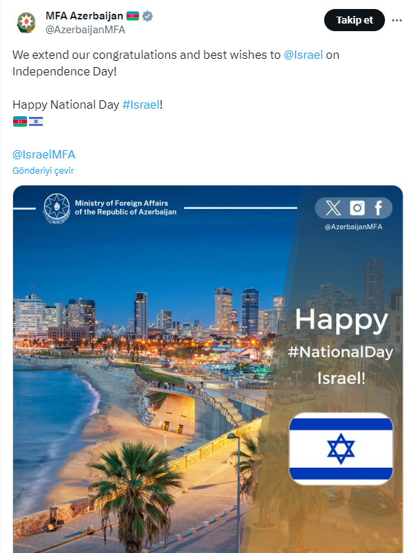 İsrail’le Iyi Ilişkileri Eskiye Dayanan Azerbaycan, İsrail Bağımsızlık günü’nü kutladı
