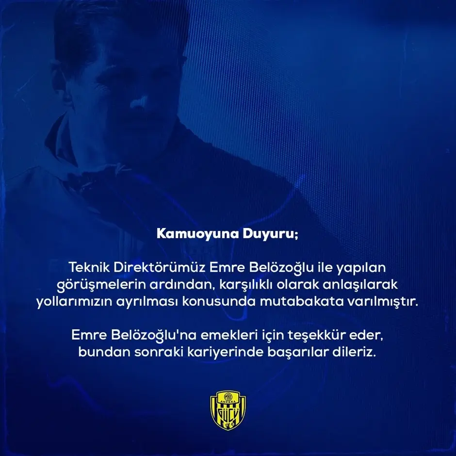 Mke Ankaragücü Teknik Direktör Emre Belözoğlu Ile Karşılıklı Anlaşarak Yollarını Ayırdı