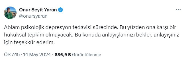 Onur Seyit Yaran, Ablası Eylül Yaran’ın Psikolojik Depresyon Tedavisi Gördüğünü Açıkladı