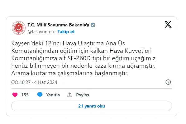 Kayseri uçak nerede düştü?