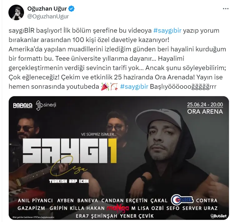 Oğuzhan Uğur’dan Usta Isimleri Ağırlayacağı Farklı Format: Saygı1 Biletleri satışta!