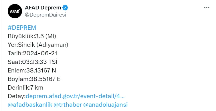 Az önce deprem nerede oldu, Adıyaman'da deprem mi oldu?