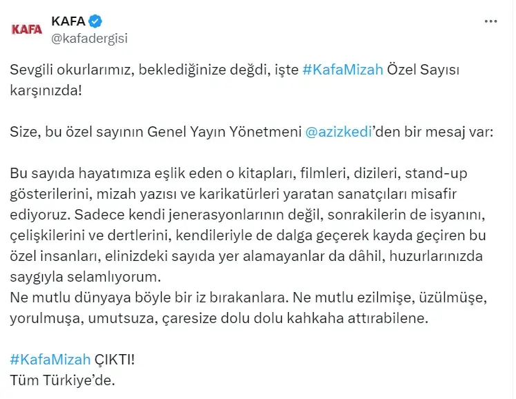 2024 Kafa Mizah Dergisi özel sayısı çıktı mı, kimler yazdı