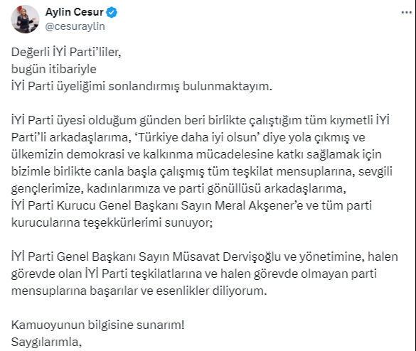 Aylin Cesur yaprak dökümünün devam ettiği İYİ Parti'den istifa etti! Meral Akşener detayı dikkat çekti - 2. Resim