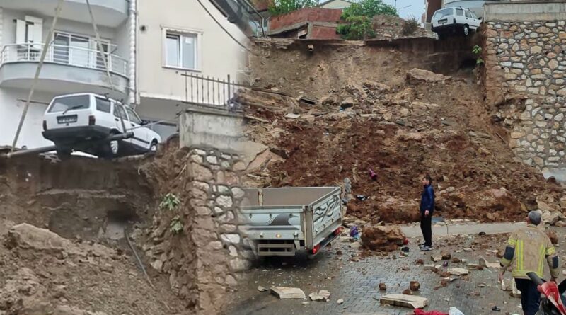 Bursa’da istinat duvarı apartmanın üzerine çöktü: 2 yaralı 1