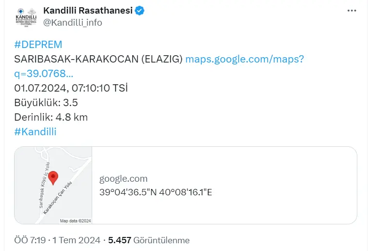 Az önce deprem mi oldu? Elazığ'da deprem mi oldu kaç şiddetinde?