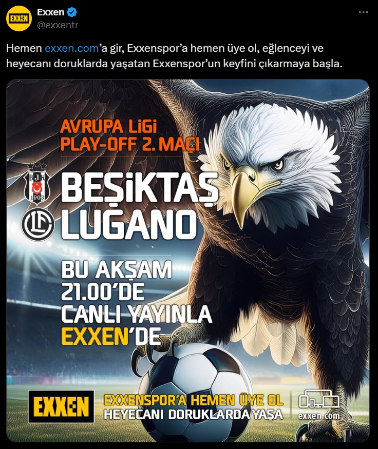 Beşiktaş Lugano EXXEN canlı maç izle