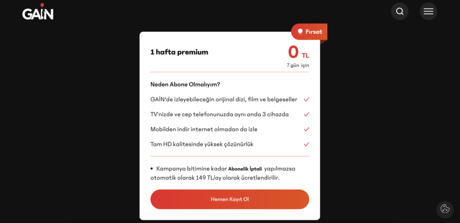 gain 1 hafta ücretsiz premium üyelik nasıl alınır