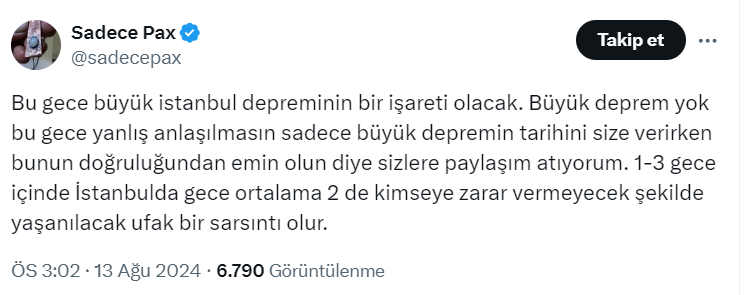 Sadece Pax büyük İstanbul depremi hakkında ne dedi öngörüsü ne 