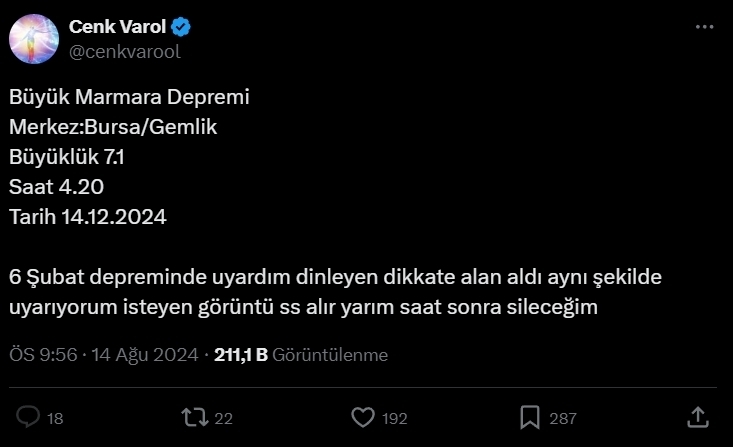 Cenk Varol Marmara Depremi