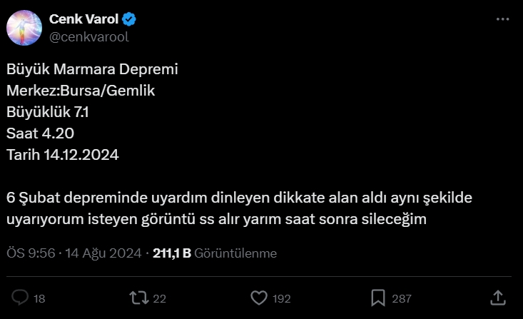 Cenk Varol deprem