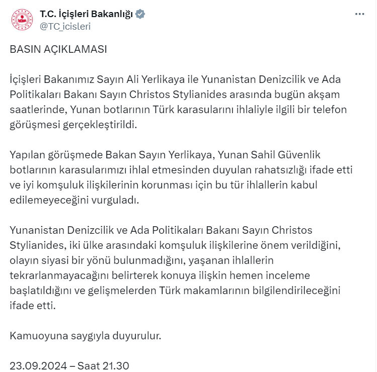 Yunan botu Datça'ya kadar geldi