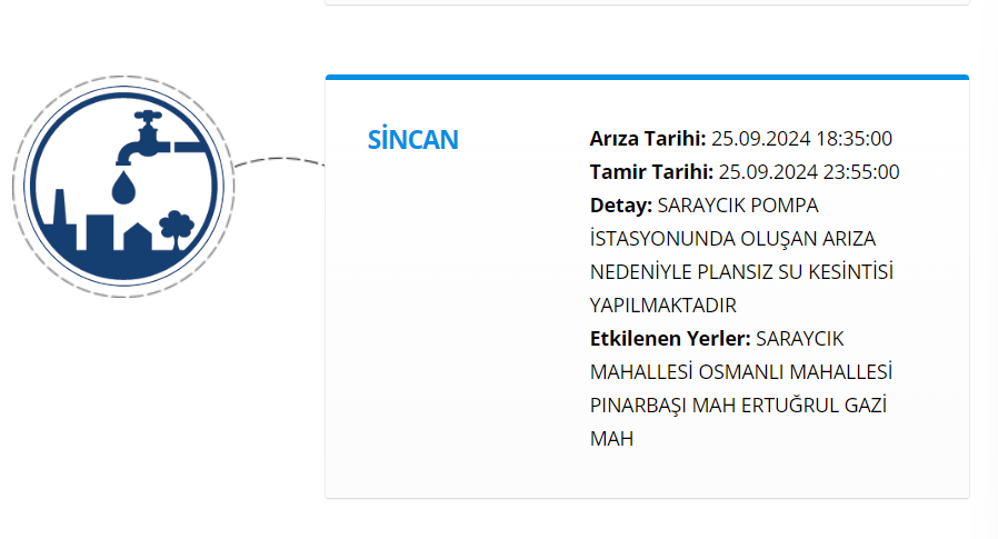 Sincan su kesintisi 