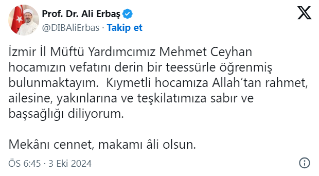 Müftü yardımcısı Mehmet Ceyhan öldü mü