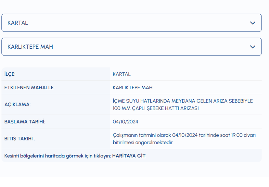 4 Ekim Kartal su kesintisi ne zaman gelir