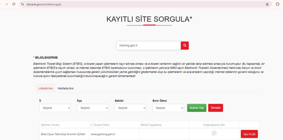 gaming gen tr ETBİS kaydı var mı