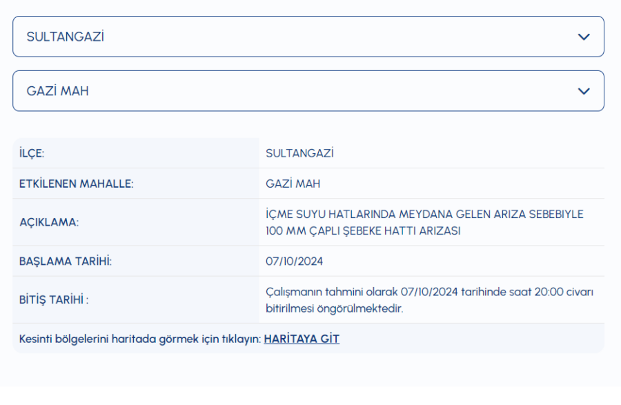 7 Ekim Sultangazi su kesintisi ne zaman gelecek