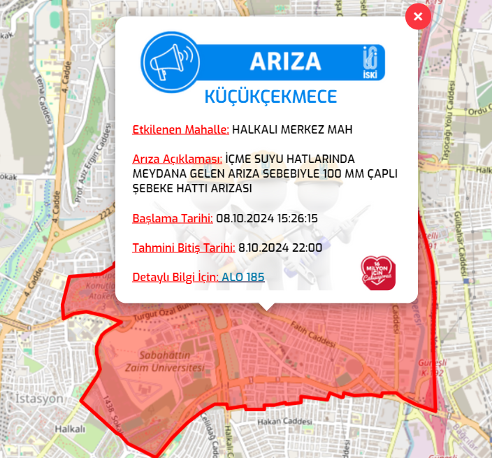 Küçükçekmece su kesintisi 8 Ekim