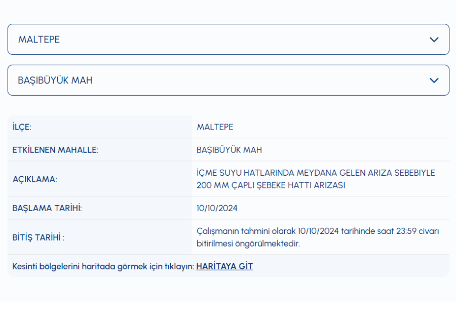 Başıbüyük Mahallesi su kesintisi 