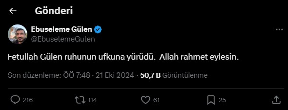 Fethullah yeğeni Ebuseleme Gülen öldü açıklaması