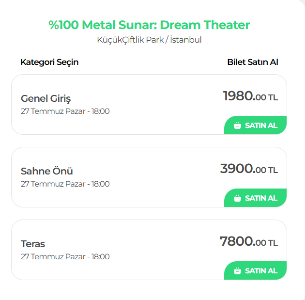 Dream Theater İstanbul Konseri bilet fiyatları