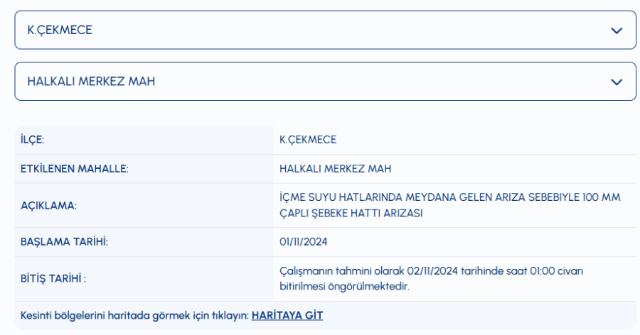 Küçükçekmece su kesintisi Halkalı Merkez Mahallesi