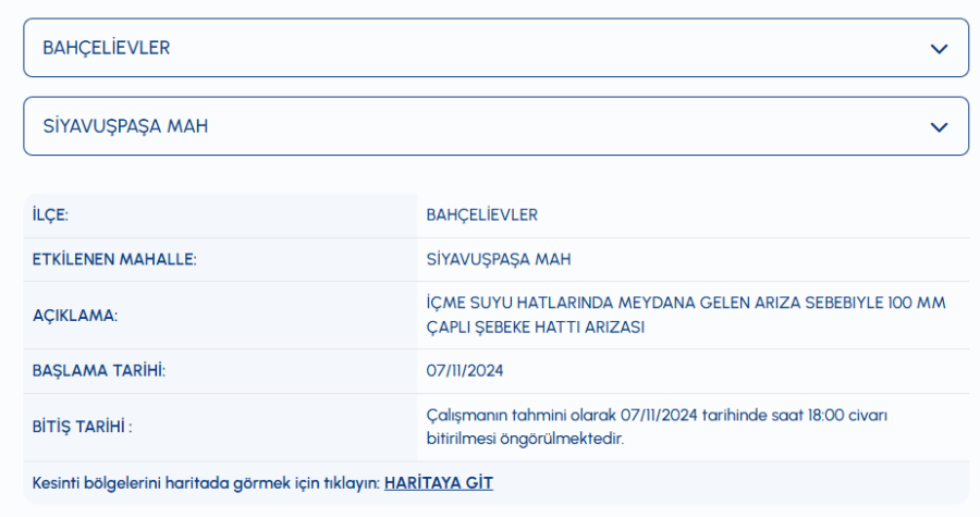 Bahçelievler Siyavuspaşa Mahallesi su kesintisi