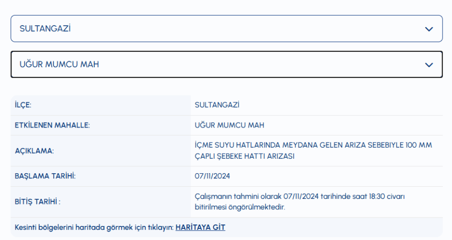 Sultangazi su kesintisi Uğur Mumcu Mahallesi