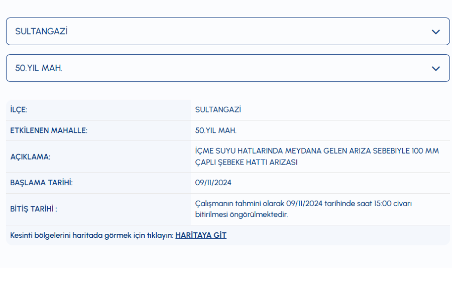 Sultangazi su kesintisi 9 Kasım
