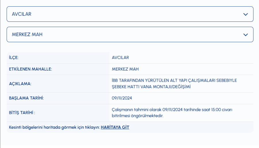 Avcılar Merkez Mahallesi su kesintisi