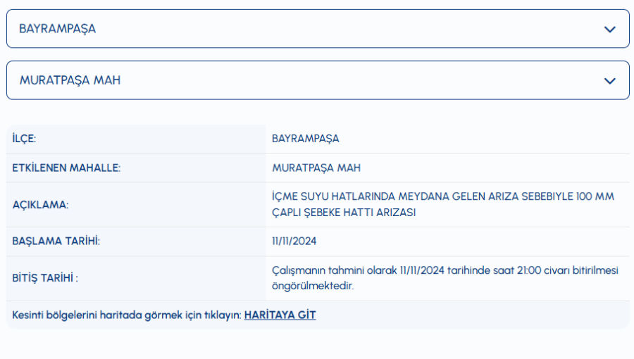 Bayrampaşa Muratpaşa Mahallesi su kesintisi