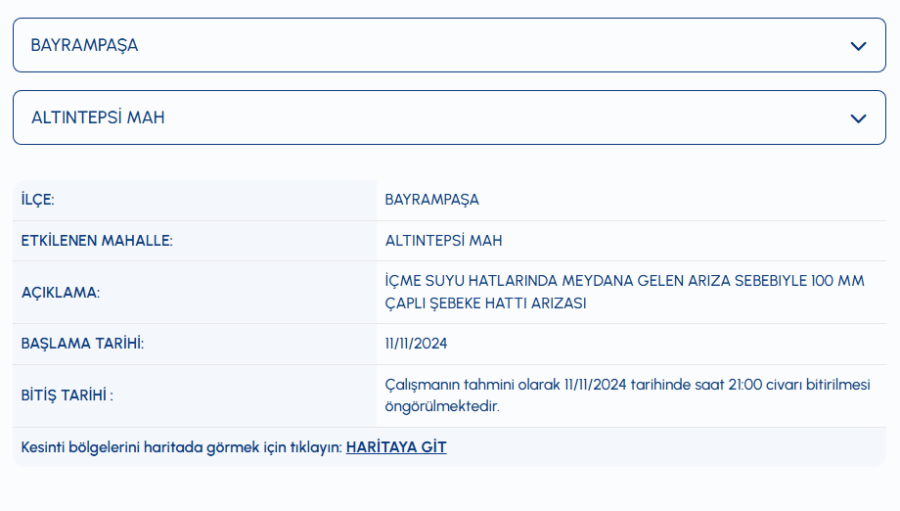 Bayrampaşa su kesintisi ne zaman gelecek