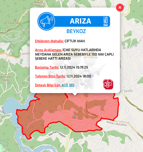 Beykoz su kesintisi Çiftlik Mahallesi su kesintisi