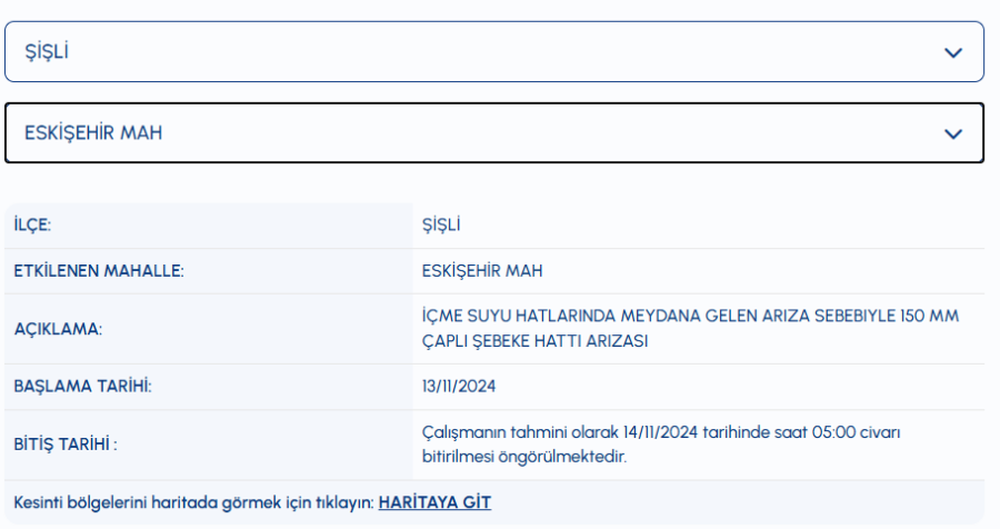 Şişli su kesintisi Eskişehir Mahallesi su kesintisi