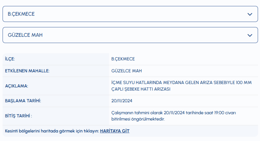 Büyükçekmece su kesintisi Güzelce Mahallesi