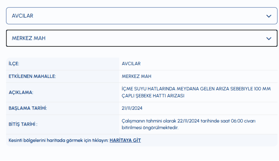 Avcılar su kesintisi Merkez Mahallesi su kesintisi