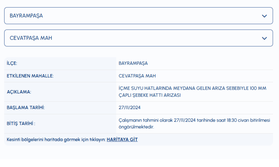 Bayrampaşa su kesintisi 27 Kasım