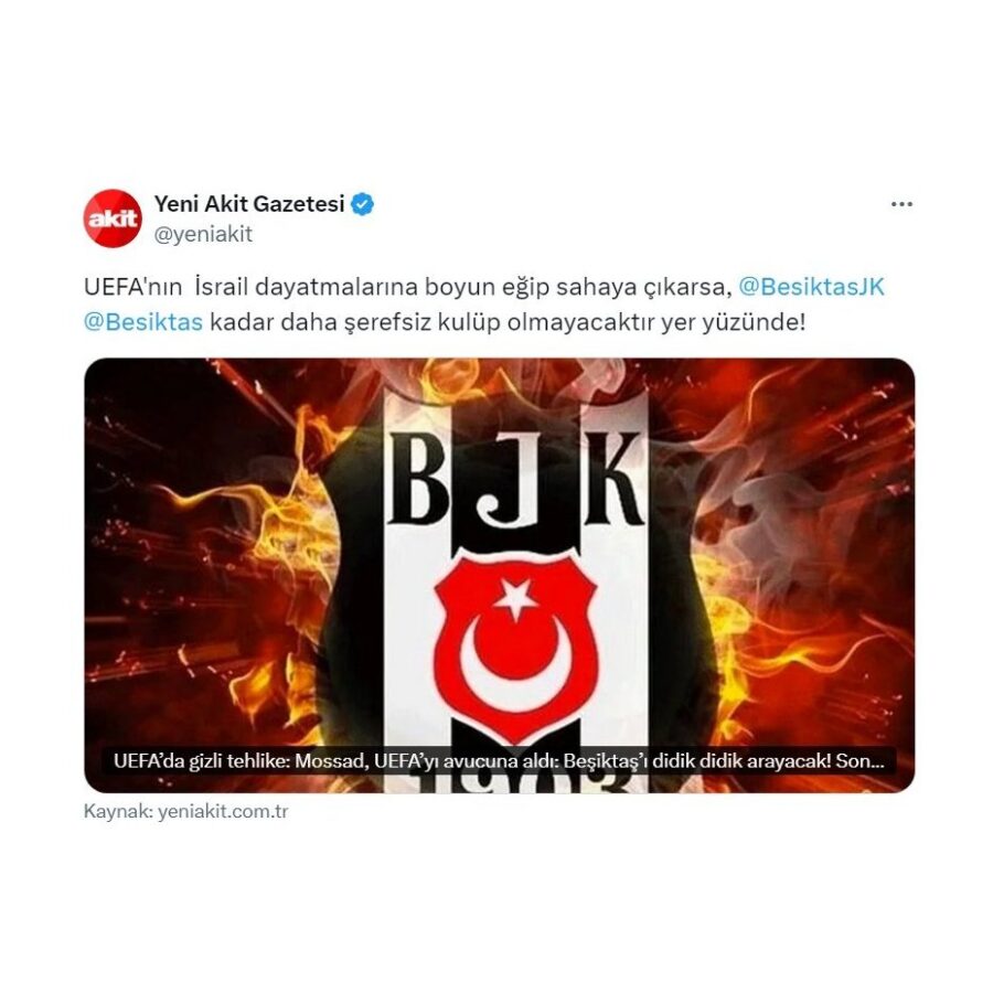 Yeni Akit Beşiktaş paylaşımı