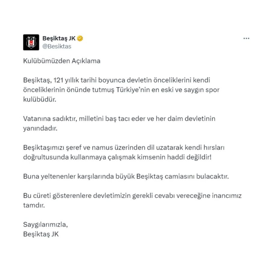 Beşiktaş Yeni Akit paylaşımı açıklaması