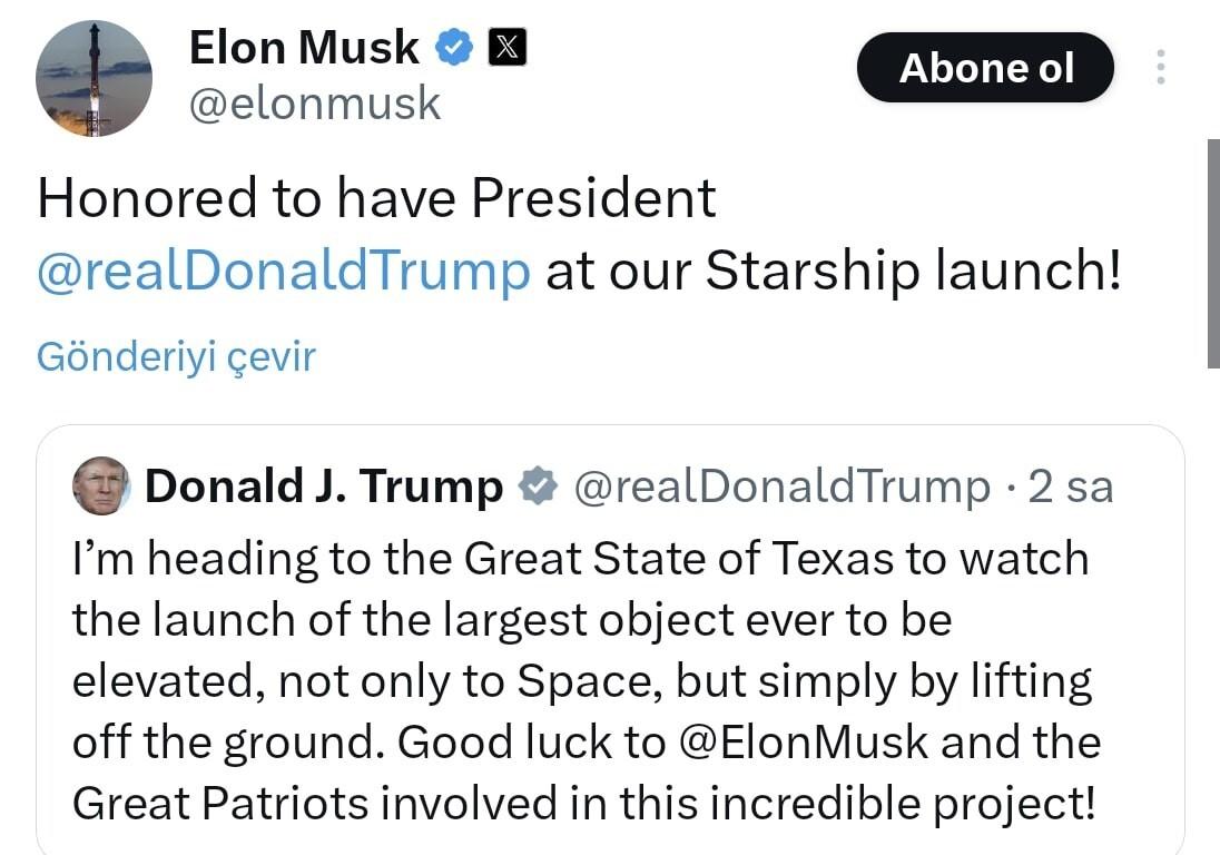 Donald Trump, Elon Musk’ın Starship Roketinin 6’ncı Deneme Uçuşunu Texas’ta İzliyor