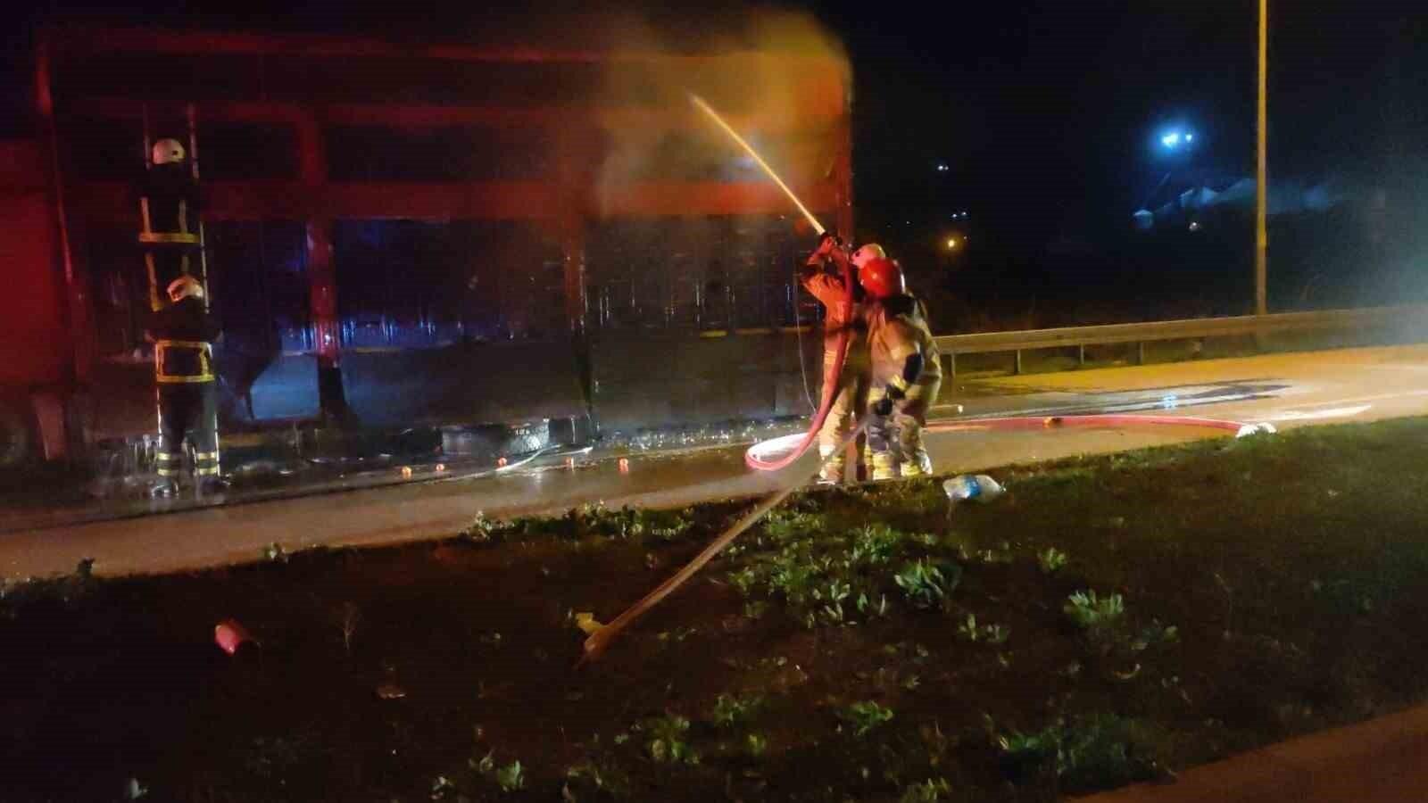 Orhangazi’nde Domates Yüklü Kamyon Lastik Ateşinde