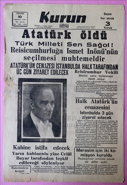 10 Kasım 1938 gazete manşetleri