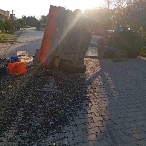 Zeytin yüklü traktör römorku devrilerek 5 kişi yaralandı-1