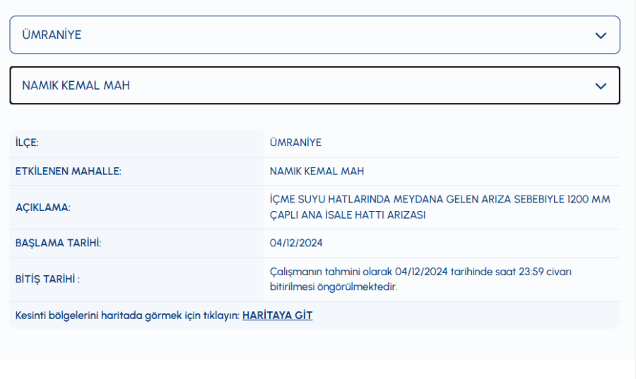 iski ümraniye su kesintisi sorgulama