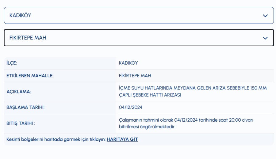 Kadıköy su kesintisi Fikirtepe su kesintisi